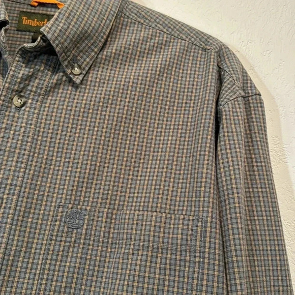 Timberland Blue & Tan Cotton Button Down Shirt size M - Picture 2 of 10